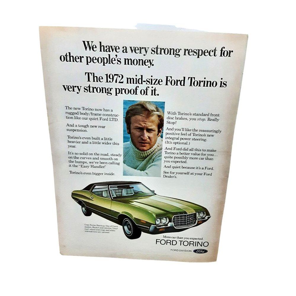 1972 Ford Torino Grand Torino Hardtop Car Vintage Print Ad 70s